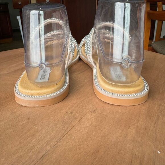 Steve Madden Spice Bling Slide Sandals Size 6 Rhinestone Silver Straps Shoes - Picture 5 of 10